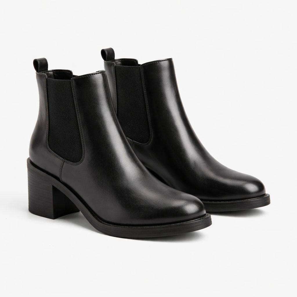 Bottines Chelsea femme en cuir noir avec talon bloc