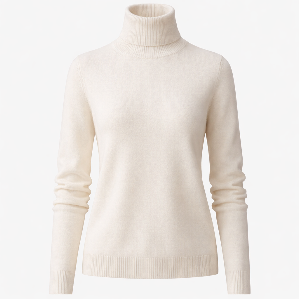 Pull col roulé femme écru en cachemire mélangé