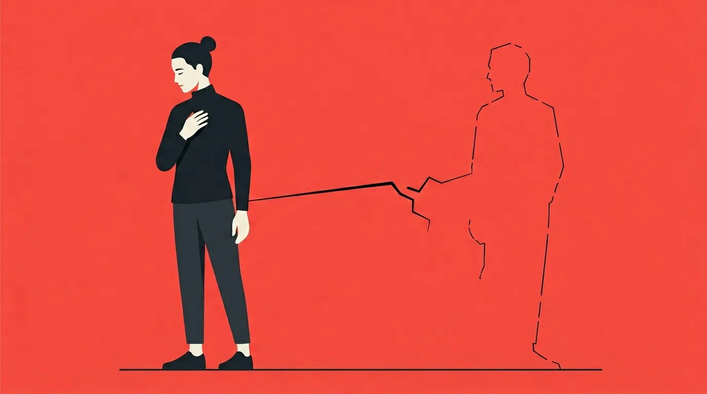 Femme reliée à silhouette masculine par une ligne