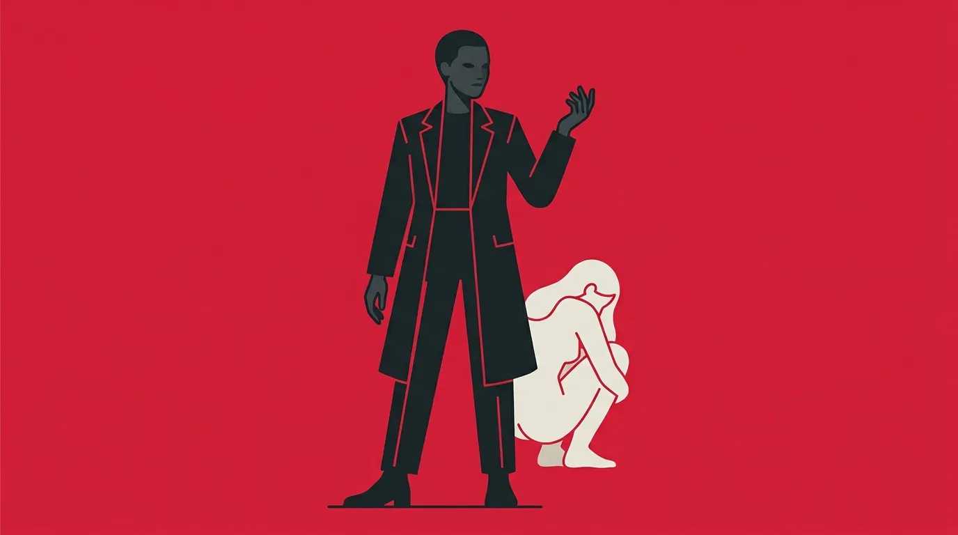 Silhouette d'homme en costume noir avec petit chien blanc
