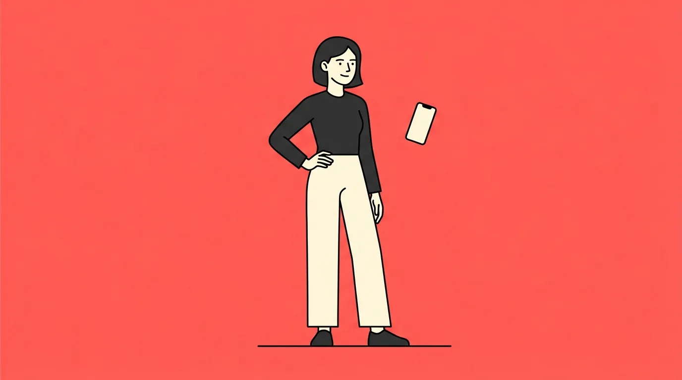 Illustration d'une femme debout tenant un t&eacute;l&eacute;phone mobile