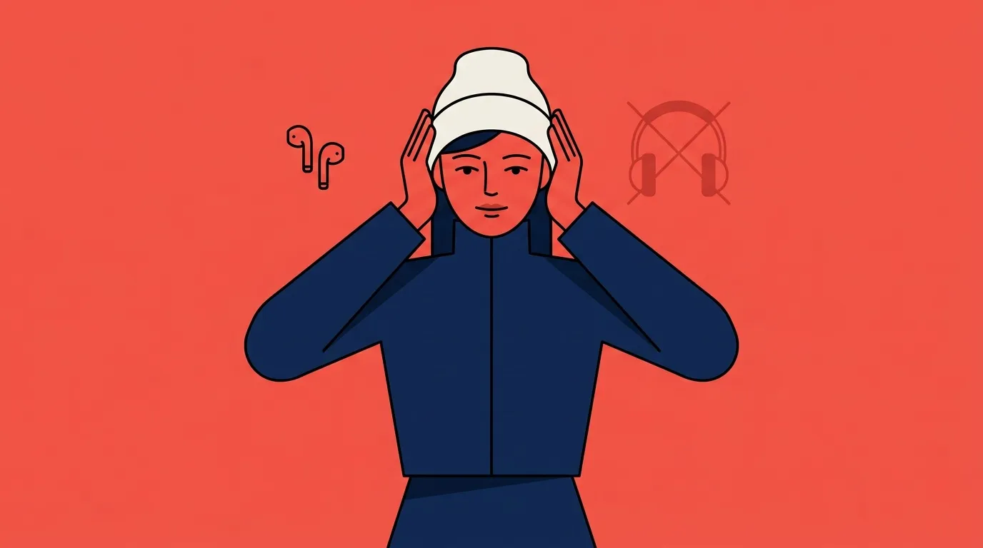 Femme en tenue de sport d'hiver portant des écouteurs