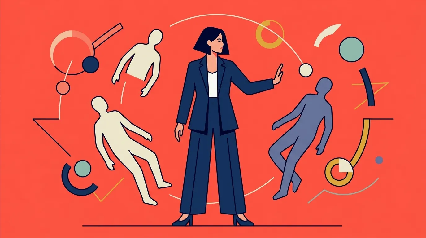 Femme manager dirigeant une équipe de collaborateurs en mouvement