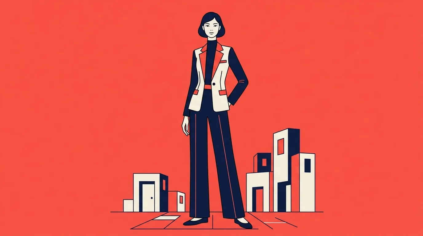 Femme d'affaires posant devant des immeubles modernes