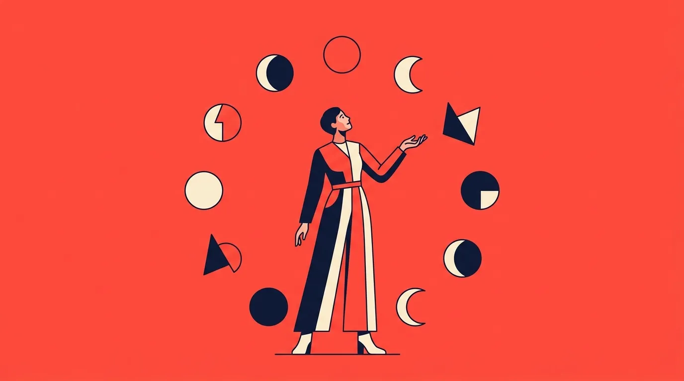 Illustration femme observant différentes phases de la lune