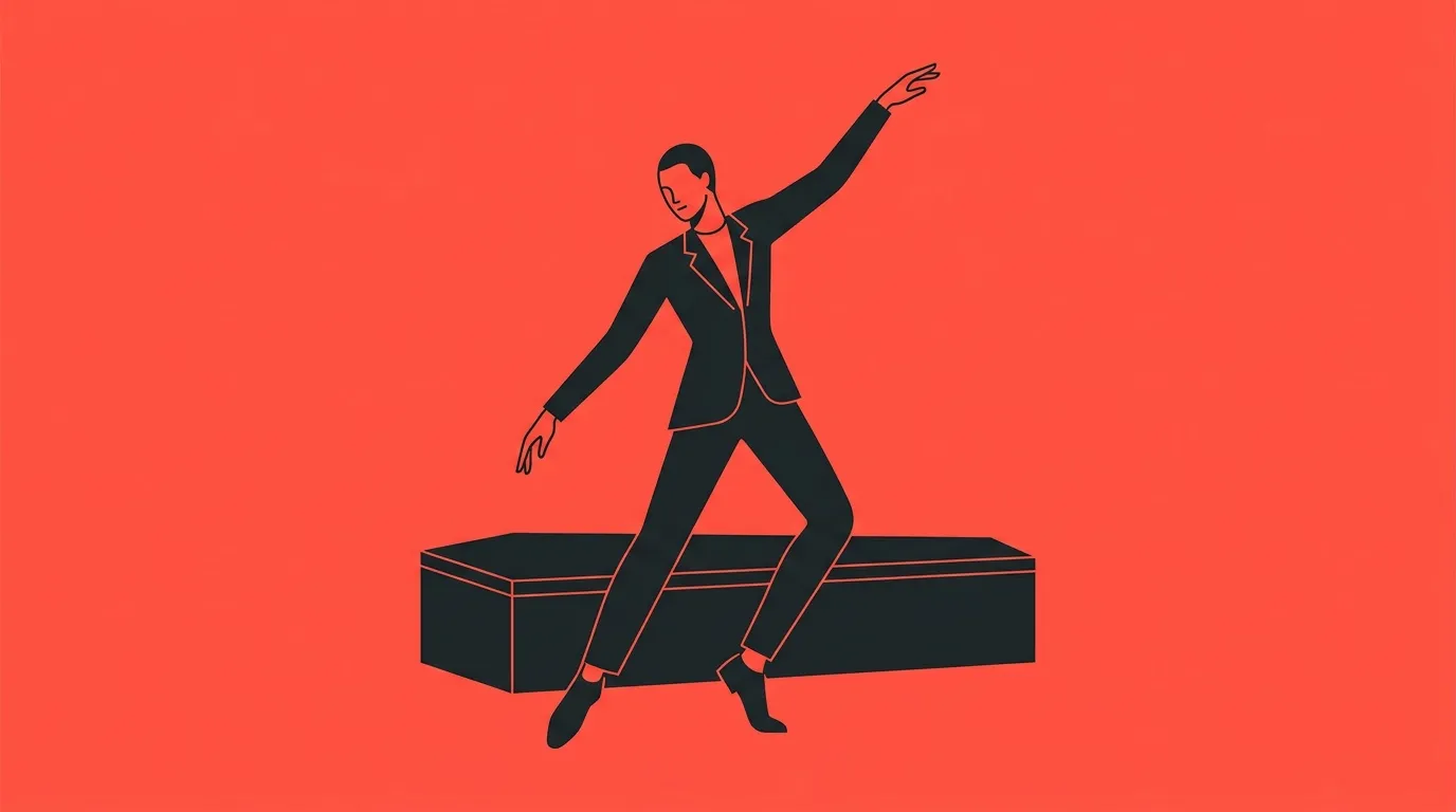 homme qui danse devant le cercueil de sa femme