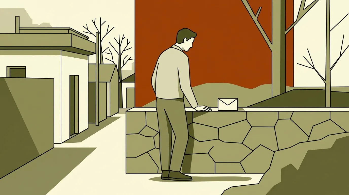 Homme debout avec enveloppe devant maison moderne