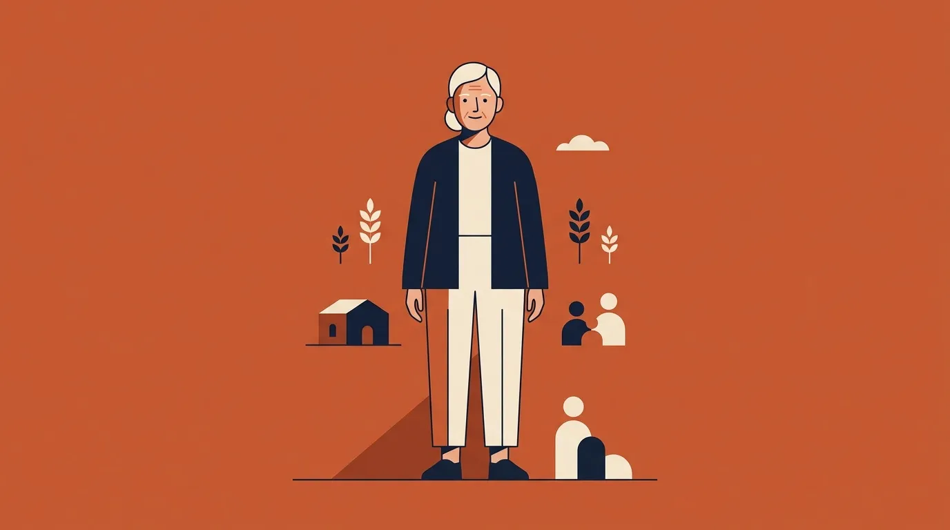 Femme senior entourée de personnes et de nature