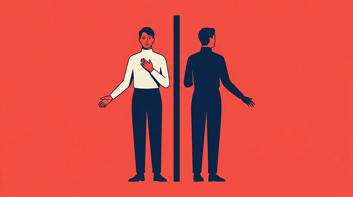 Deux silhouettes d'hommes s&eacute;par&eacute;es par une barri&egrave;re noire