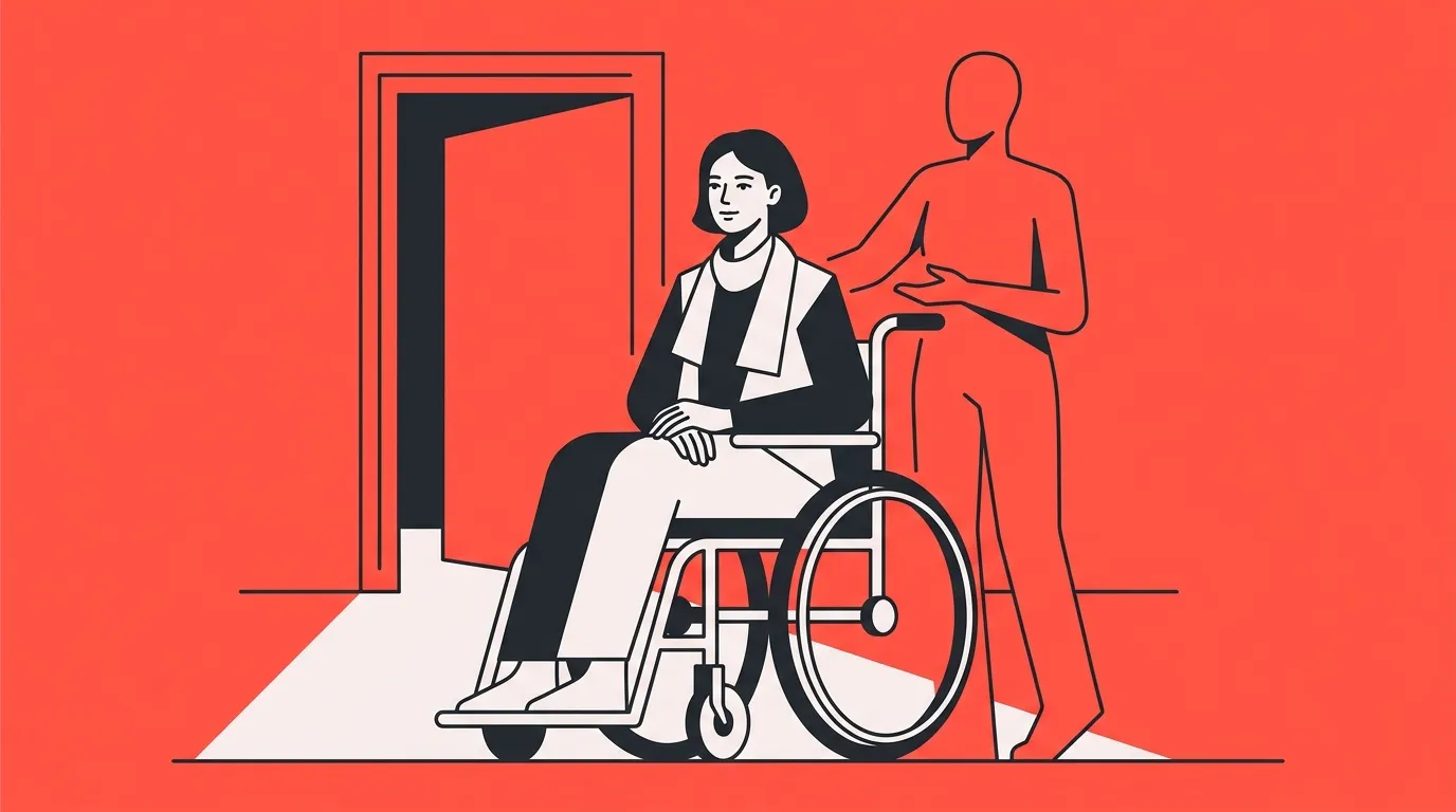 Femme en fauteuil roulant discutant avec coll&egrave;gue debout