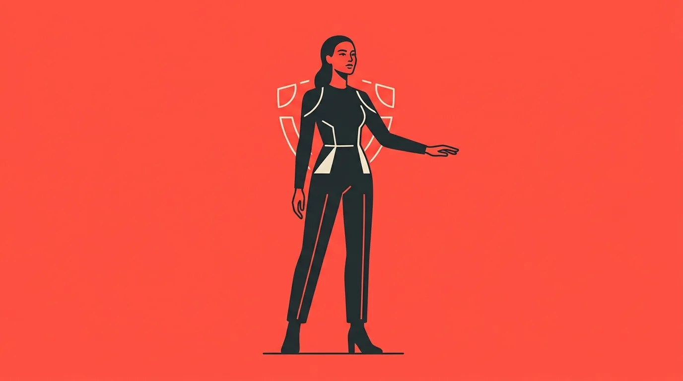 Illustration femme en tenue noire avec armure épaulettes