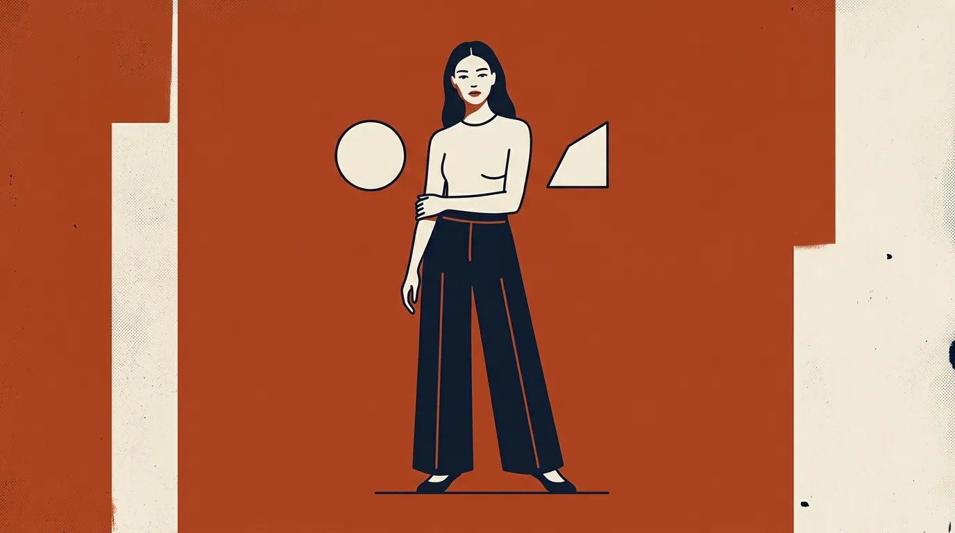 Illustration femme tenant cercle et triangle blanc
