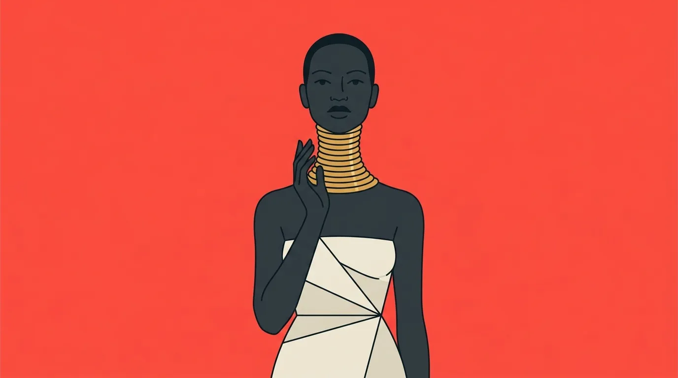 Femme noire portant collier dor&eacute; sur fond rouge