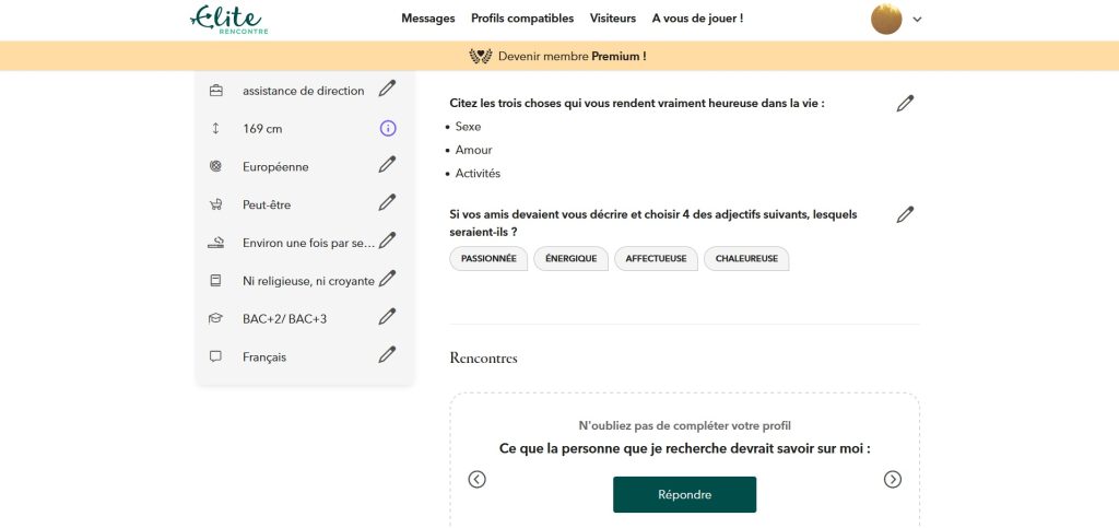 mon profil coquin sur le portail de rencontres pour cadres supérieurs Élite Rencontre