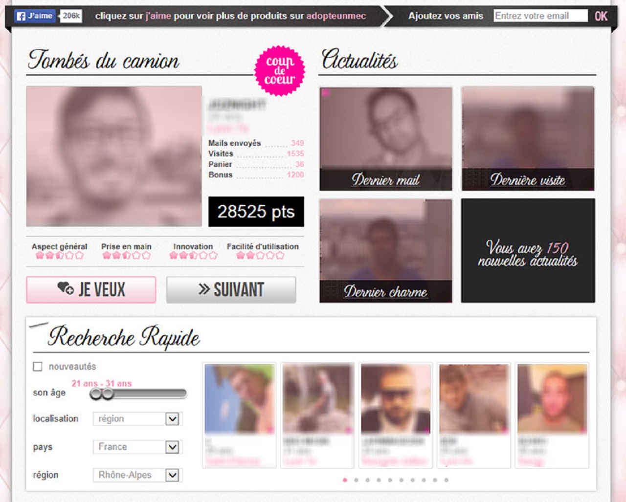 Les interactions sur Adopte Un Mec