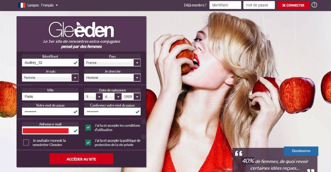 S'inscrire sur Gleeden