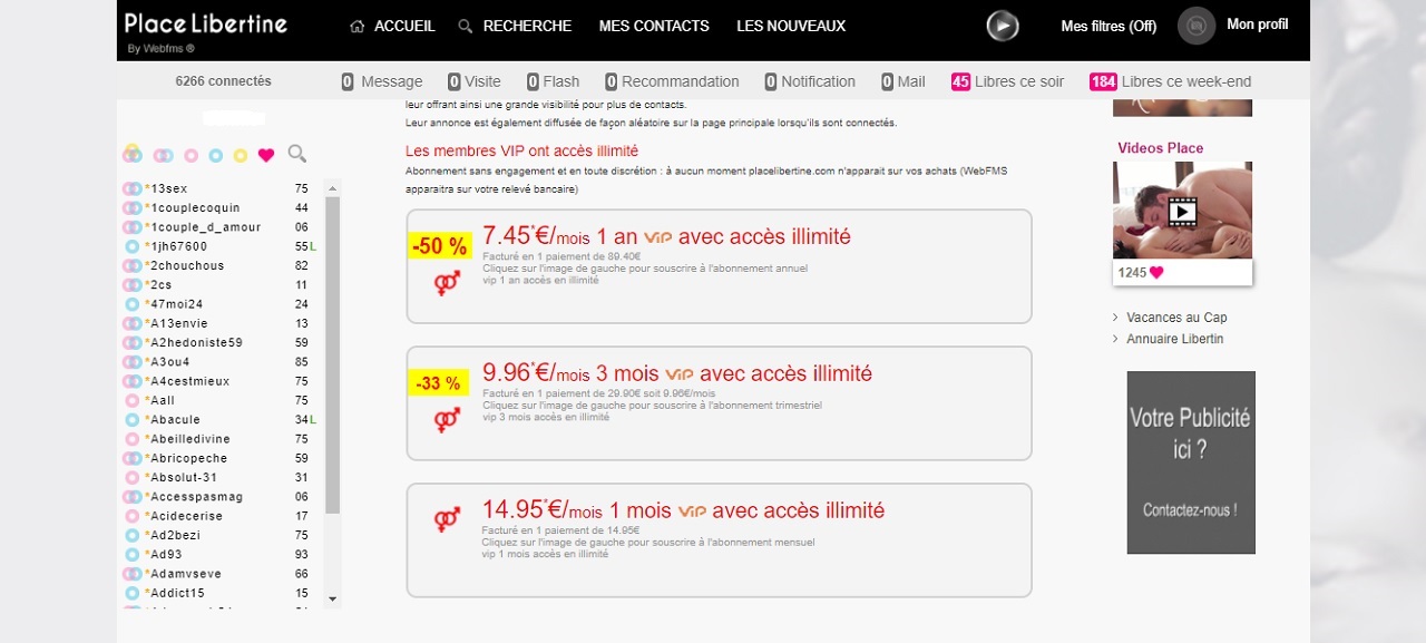 Tarifs Place libertine