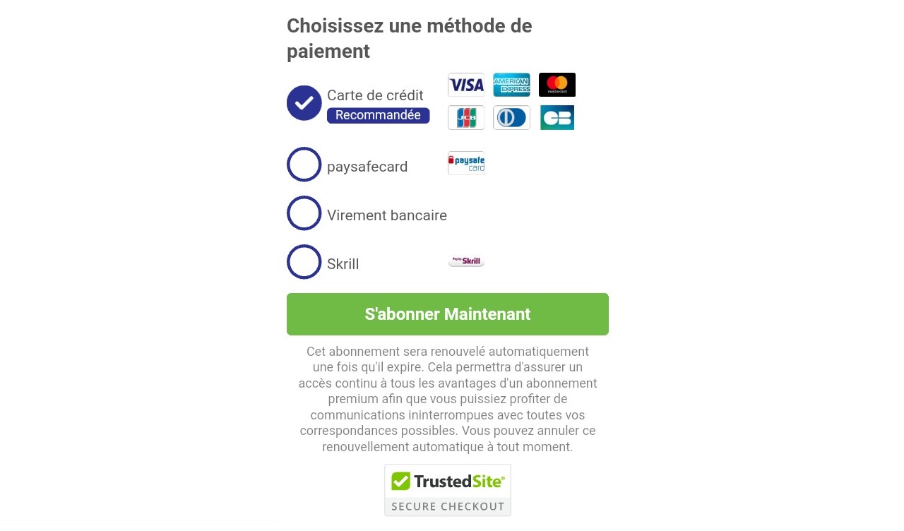 Modes de paiement disponibles sur Thai Cupid