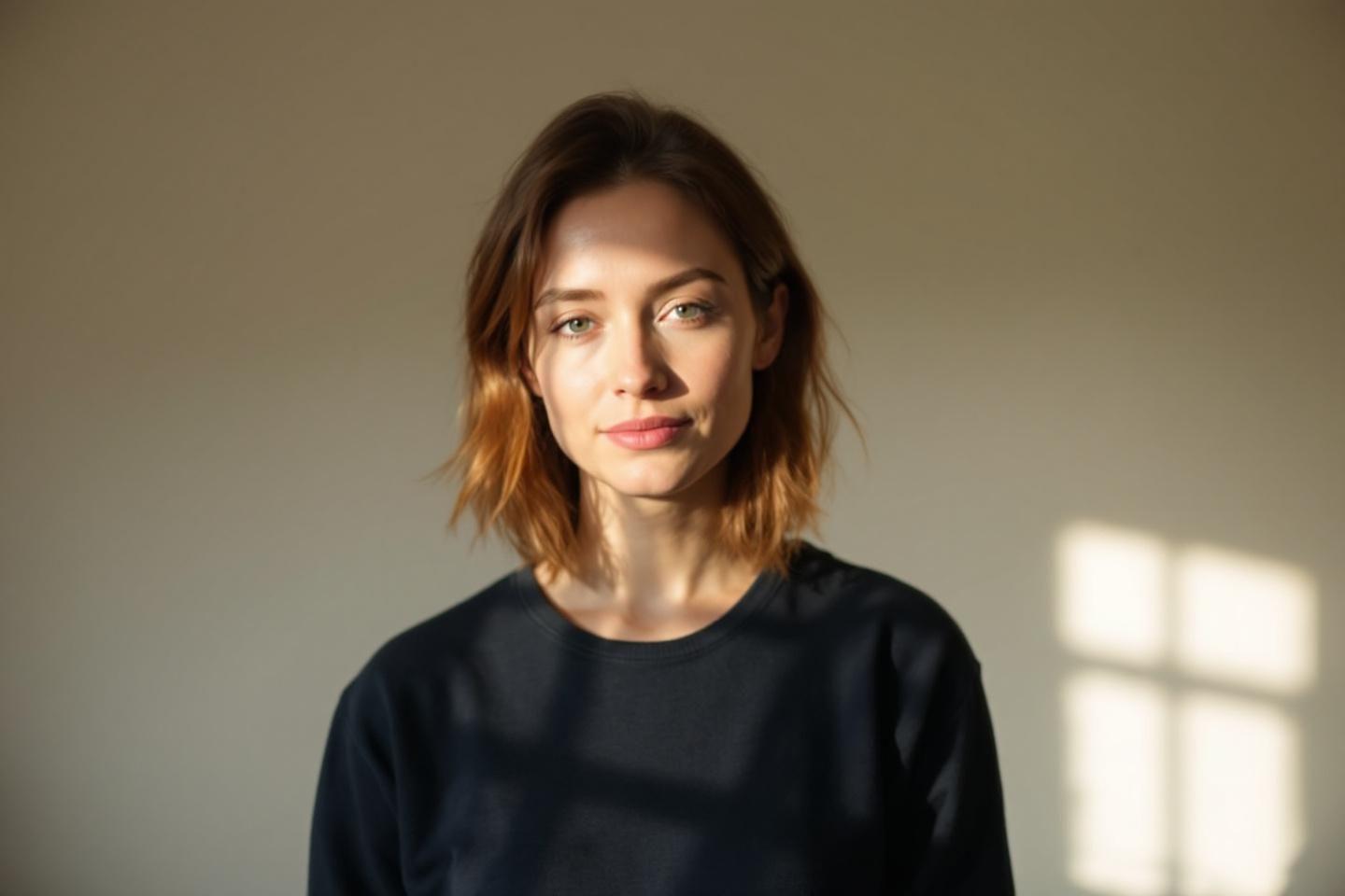 Portrait d'une femme en haut noir, lumière naturelle