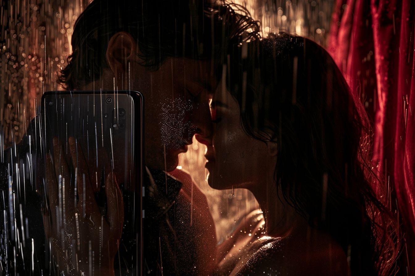 Silhouette d'une personne dans l'ombre sous une pluie de lumière scintillante