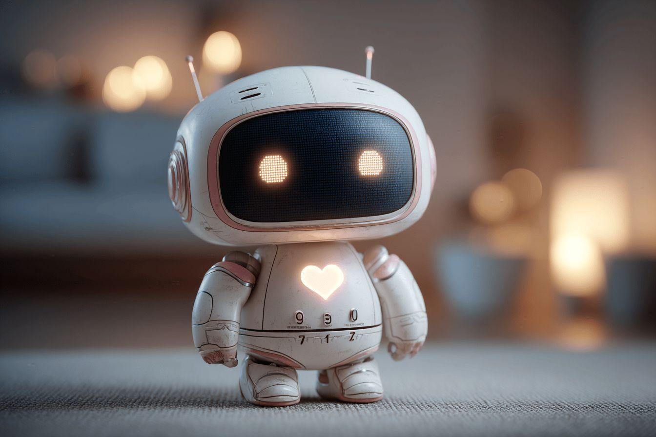 Robot blanc rond avec des yeux brillants et un cœur lumineux
