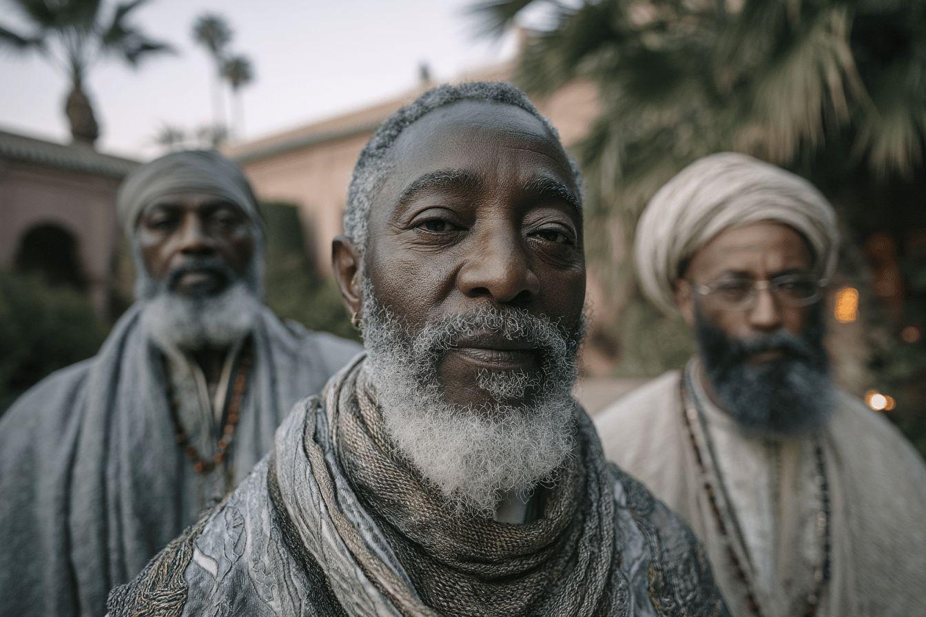 Hommes âgés en tenues traditionnelles, regards contemplateurs