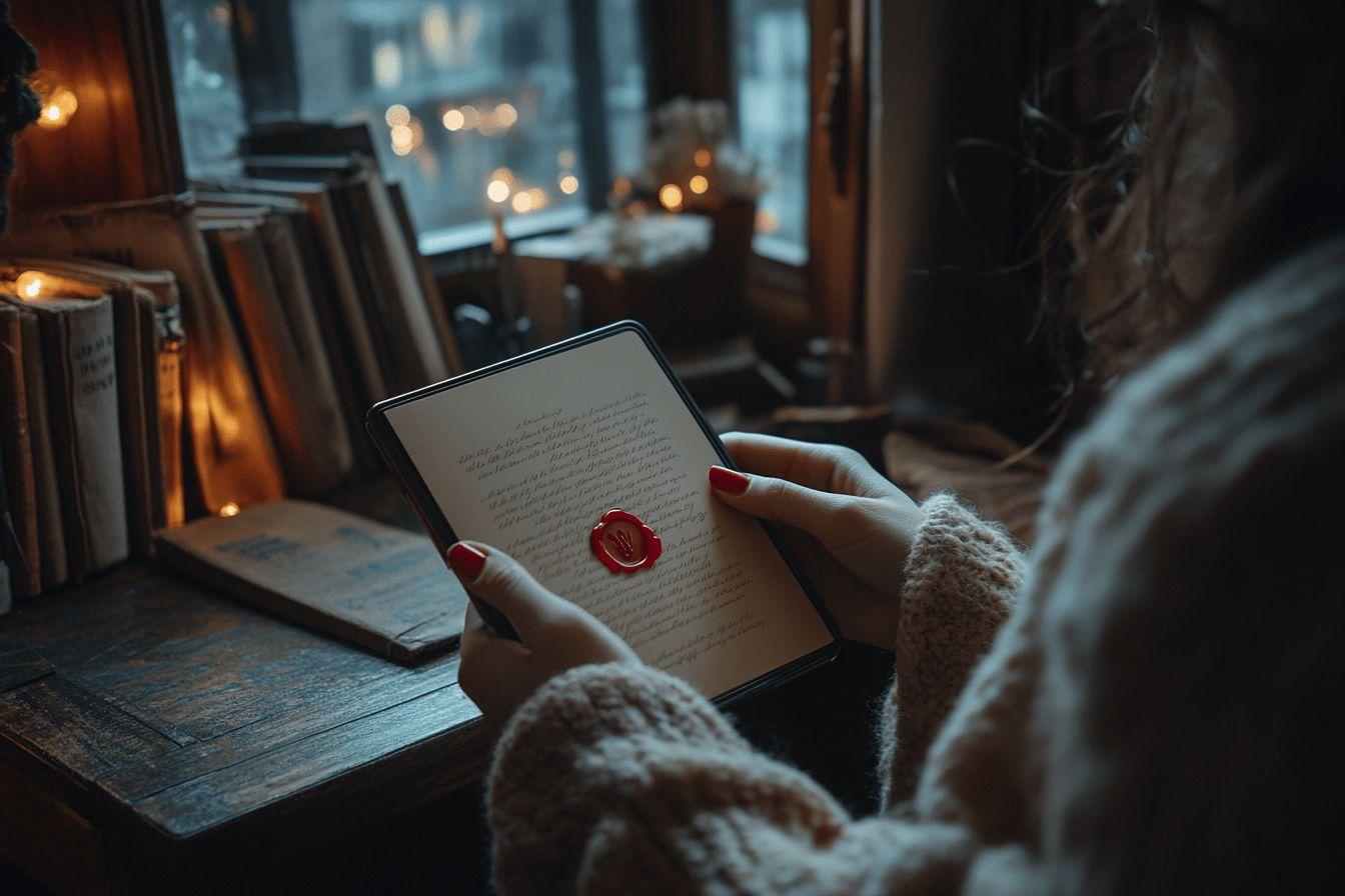 Liseuse électronique près de bougies et livres en hiver