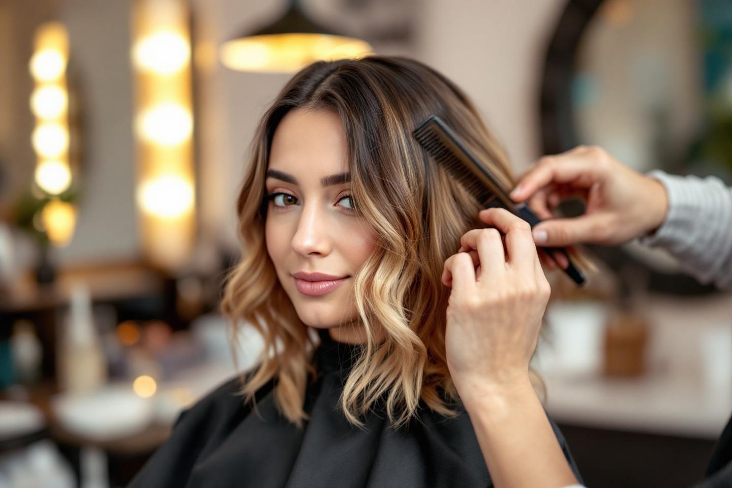 Coiffeur stylisant des cheveux boucl&eacute;s avec un peigne