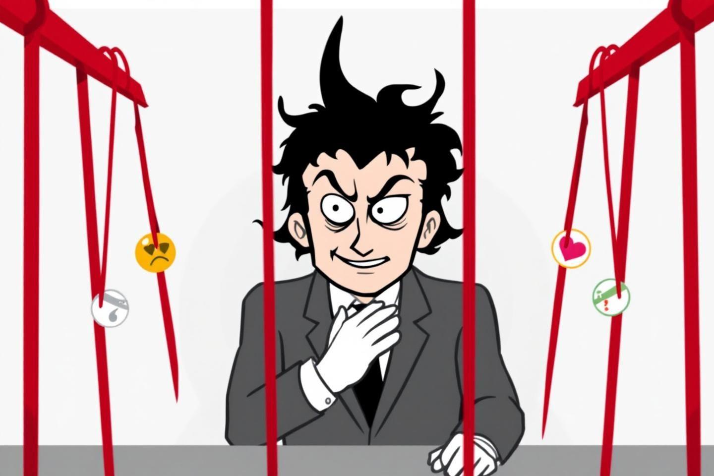 Personnage malveillant tirant les ficelles d'émotions différentes