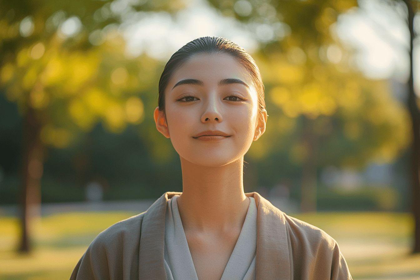 Jeune femme souriante dans un parc ensoleillé