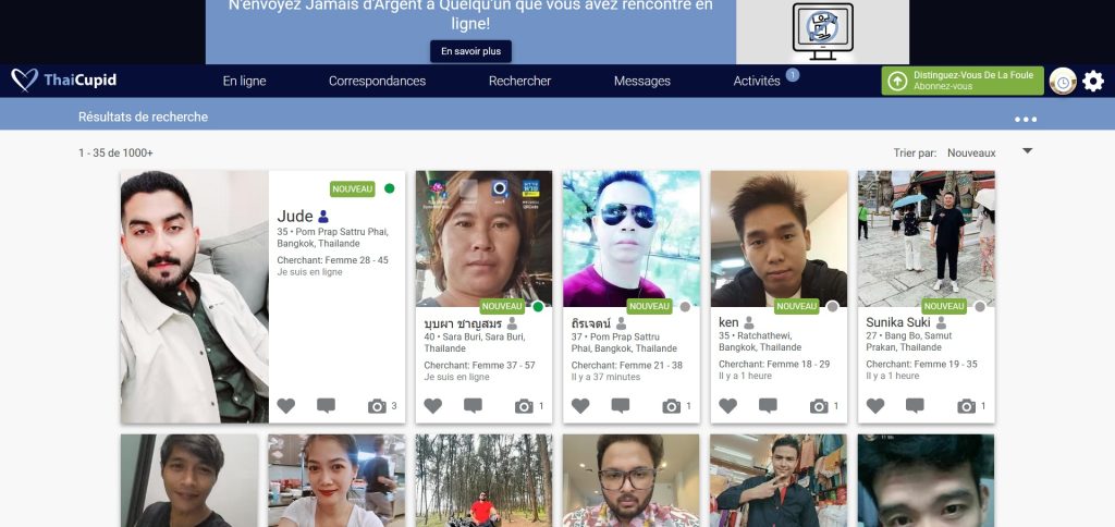 mon interface sur le site de rencontres ThaiCupid
