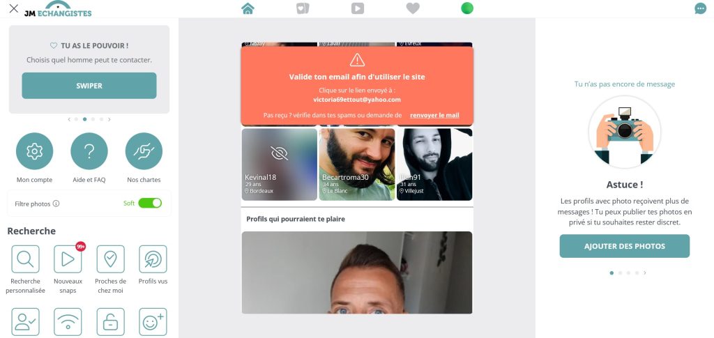 mon interface hot sur le portail de rencontres libertines JM Échangistes