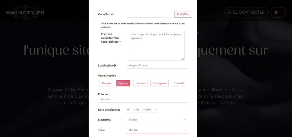 mon profil hot sur le portail de rencontres libertin Swingsy