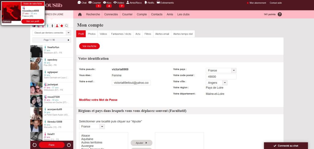 mon interface coquin sur le site de rencontres libertines NousLib