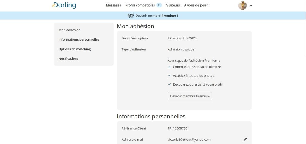 mon adhésion sur la plateforme de rencontres pour riches eDarling