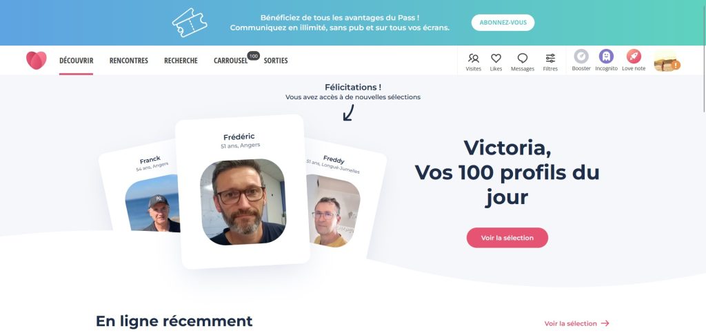 mon interface coquine sur la plateforme de rencontres senior Disons Demain